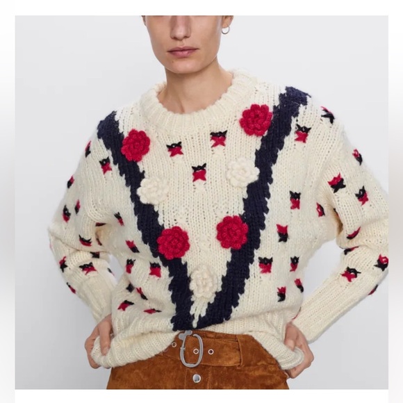 Zara Floral Crotchet Sweater - Picture 3 of 10